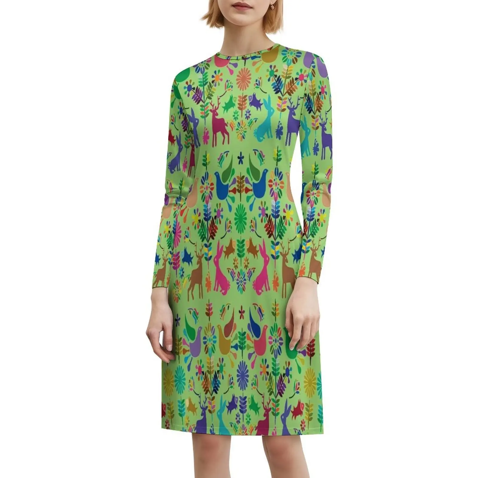 فستان مكسيكي تقليدي بأنماط نسيج حيوانات الغابات على الطراز الكوري للنساء فستان كاجوال أنيق للحفلات أو الارتداء اليومي