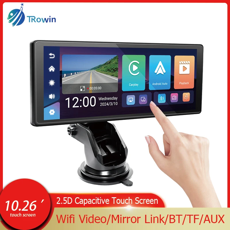 

Touch 10.26 Inch IPS Portable Carplay&Android Auto Wireless Display Multimedia Player Mirror Link FM Transmit