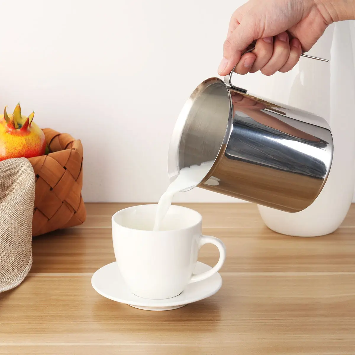 Stainless Steel Milk Frother 800ml Double Mesh Manual Foam Maker for Cappuccino Latte Coffee Kitchen