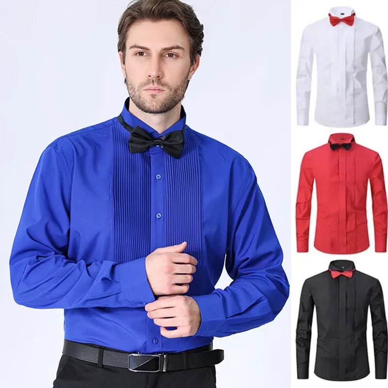 American size men\'s long sleeve shirt formal tuxedo wedding Spring summer high quality casual wear breathable fashion plus size