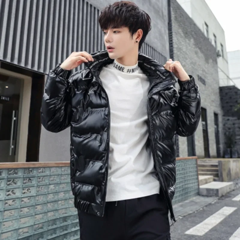 

Мужские парки, блестящая парка, зимняя утолщенная водонепроницаемая куртка-пуховик с капюшоном, новое теплое пальто, однотонная повседневная уличная одежда, ветрозащитная верхняя одежда