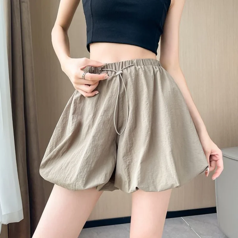 

Fashion Thin Elastic Waist Shorts Summer New Solid Color Loose All-match A-line Wide Leg Shorts Casual Trend Women Clothing