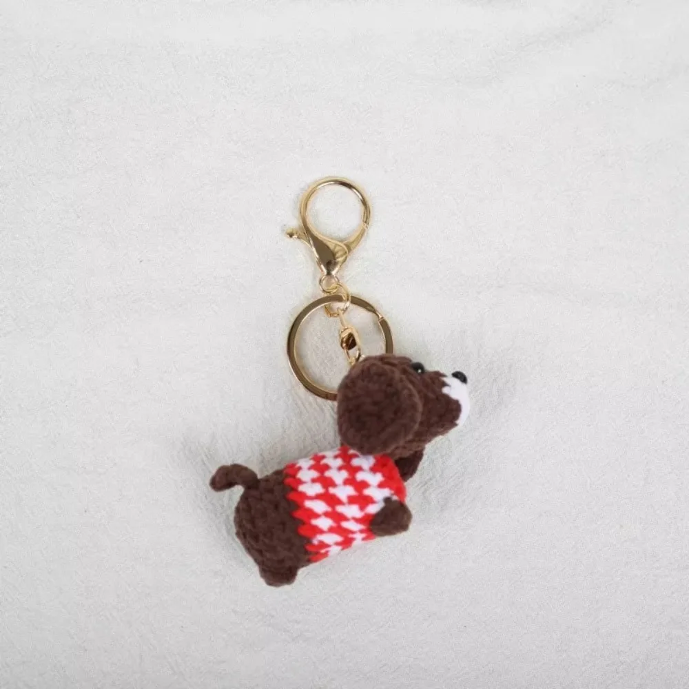 Fashion Handmade Crochet Keychain Knitted Mini Dachshund Dog Keychain Cute Animal Knitting Keyrings Backpack