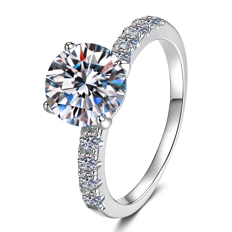 PT950 Platinum Fashion Stackable Row Ring for Women, 2 Carat Moissanite Luxurious Jewelry Suitable for Dinner Parties