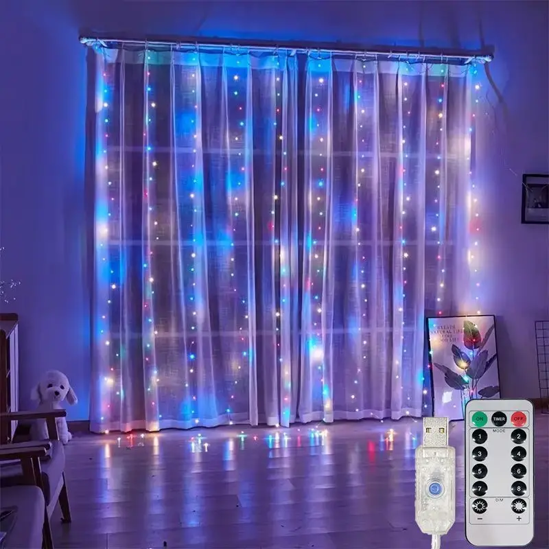 Guirnalda de luces LED con 8 modos, cortina de luces USB, Decoración de cumpleaños, fiesta de boda, vacaciones de Navidad, 3M, 4M, 6M