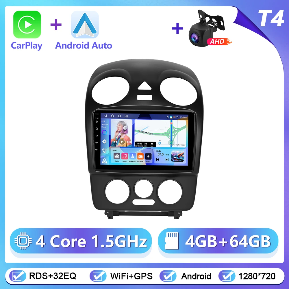 Podofo draadloze CarPlay Android Auto autoradio voor Volkswagen Bora 2004-2010 GPS navigatie 2Din multimediasysteem autoradio stereo