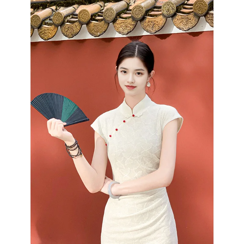

Summer New Arrival Womens Modified Qipao Traditional Chinese Style Butterfly Jacquard Knit Slim Fit Cheongsams Dress CH-093
