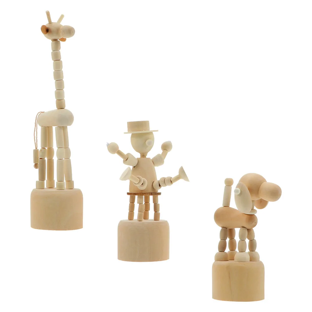 

3 Pcs Wood Toys Unfinished DIY Wooden Animal Ornaments Craft Cartoon Design Desktop Ornaments Home Decor Gifts