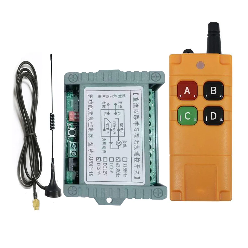 

433MHZ RF Wireless DC12V 24V 10A 4channel Remote Control Switches Receiver Transmitters Motor/fan/street lamp power on and off