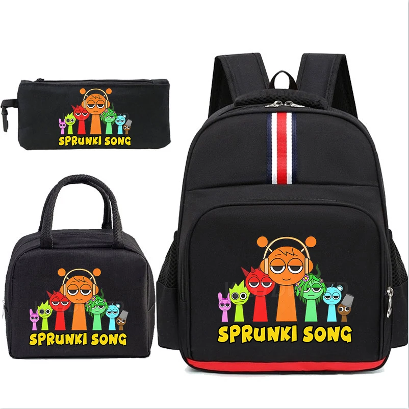 

3Pcs Sprunki Song Print School Backpack Lunch Bag Pencil Case Incredibox Game Backpack 2025 New Girls Boys Lightweight Backpacks