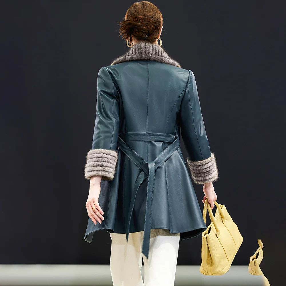 AYUNSUE luxe véritable peau de mouton en cuir véritable veste femmes vison col de fourrure vêtements d'hiver chaud vers le bas manteau femmes manteaux 2025