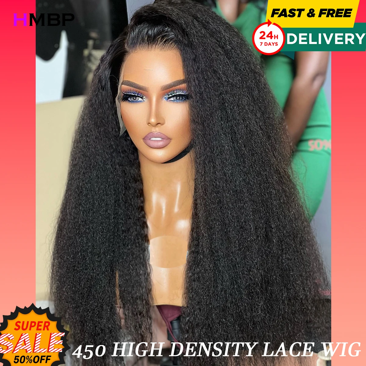 

450 Density Glueless Kinky Straight Pre Plucked Wig 13×6/360 HD Lace Front Wig Human Hair HD Transparent Lace Wig Brazilian Hair