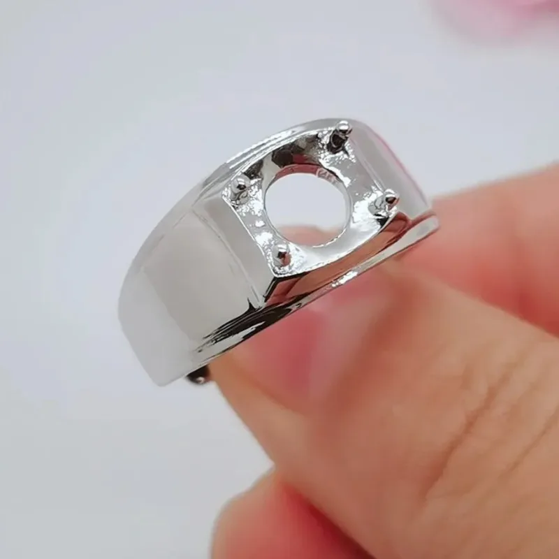 Real 925 Silver Ring Setting for Jewelry Making  8mm 9mm Round Gemstone Ring Setting with 3 Layers Gold Plating
