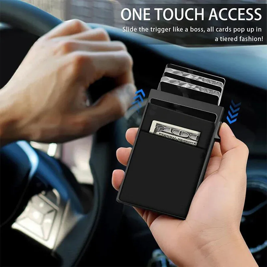 Porta carte di credito Rfid personalizzato Custodia in alluminio pop-up automatico Portafogli sottili e minimalisti Porta carte Portafoglio da uomo Towelie