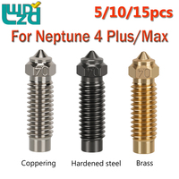 5/10/15pcs For Elegoo Neptune 4 Plus/Max Brass Hardened Steel Copper Plated Nozzle 0.4/0.6/0.8mm For 1.75mm Filaments