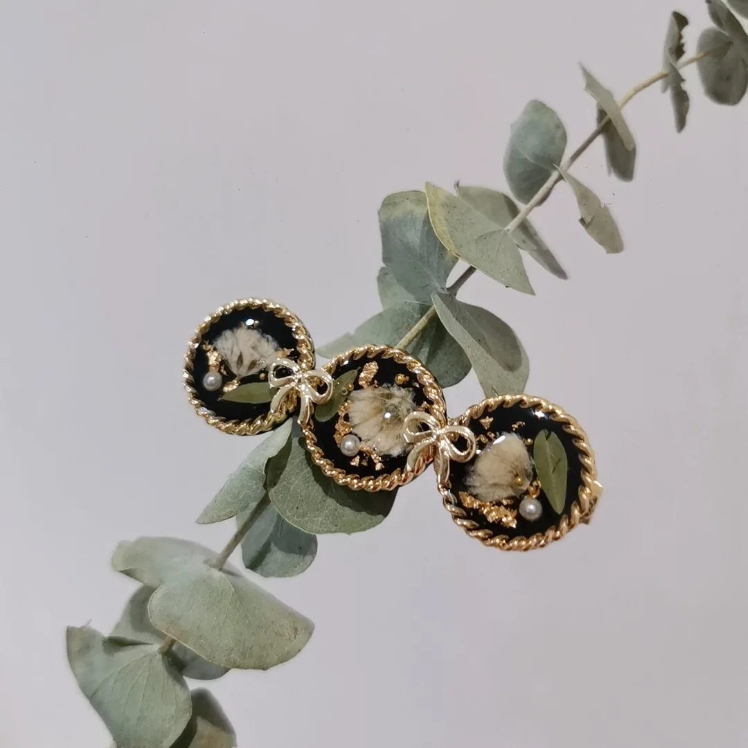 

3289 Wholesale Design Resin Dried Flower Hair Clips Vintage Starry Sky Elegant Bow Side Duckbill Clips Christmas Birthday Gifts