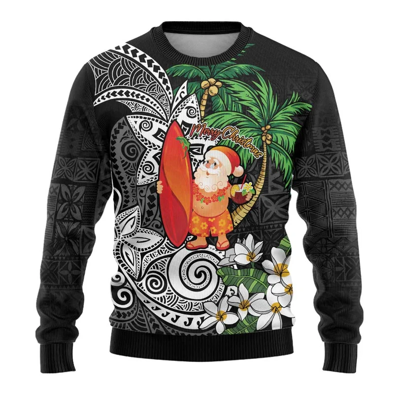 Christmas Hawaii Unique Printed Ugly Sweater Men Fashion Personality Pullover Sweatshirts Cool Surfing Santa Claus Sweatshirt