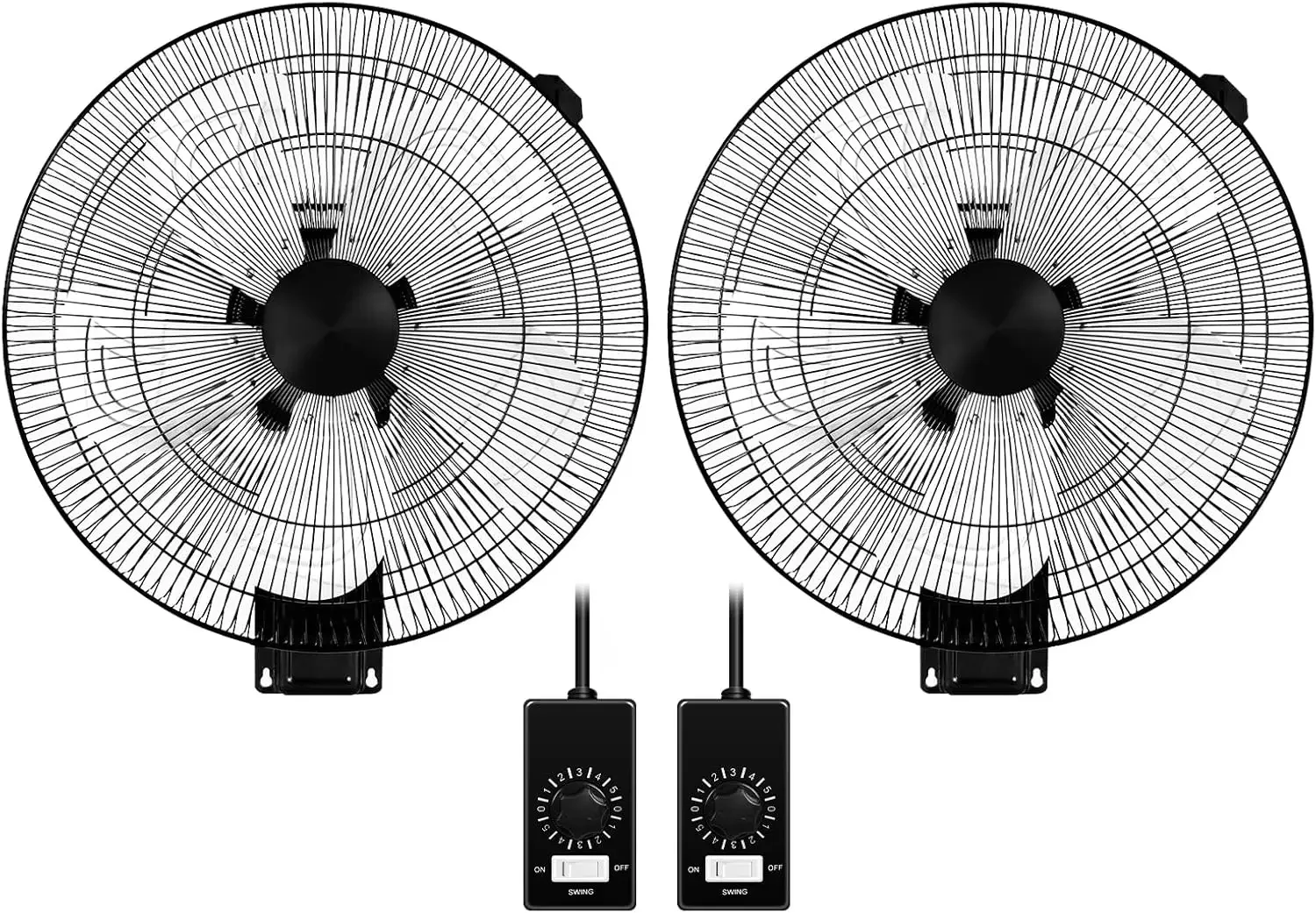 Deluxe 18 Inch Metal Wall Mount Fan, 90-Degree Oscillation, 5 Speed Adjustment, 2 Pack