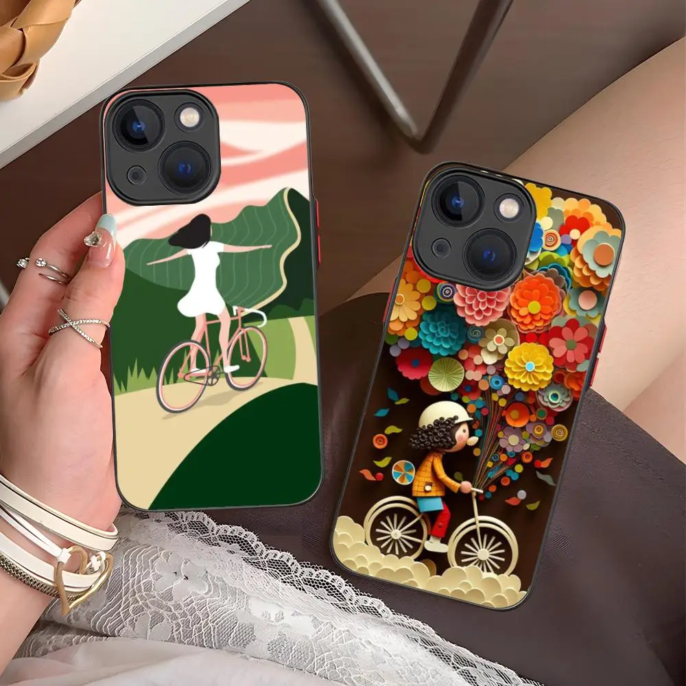 

Чехол для телефона с милой девушкой на велосипеде для iPhone 17 16 15 14 13 12 11 X XR XS 8 7 Air Pro Max Plus Mini, красочный силиконовый чехол
