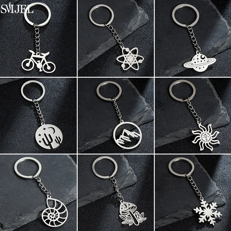Mode Metall Schnee Berg Anhänger Schlüsselbund für Männer Frauen Silber Farbe Sonne Pilz Schlüsselring Punk Schlüssel Kette Ring Zubehör