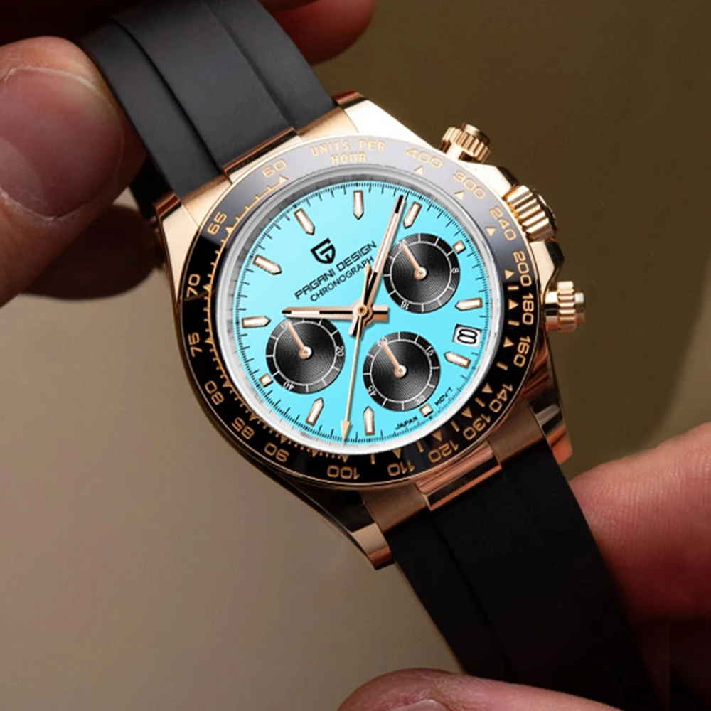 

PAGANI DESIGN PD-1664 V3 Rubber Gold Blue Men Quartz Watches Top Brand Sapphire Glass Chronograph Japan VK63 Watch for Men