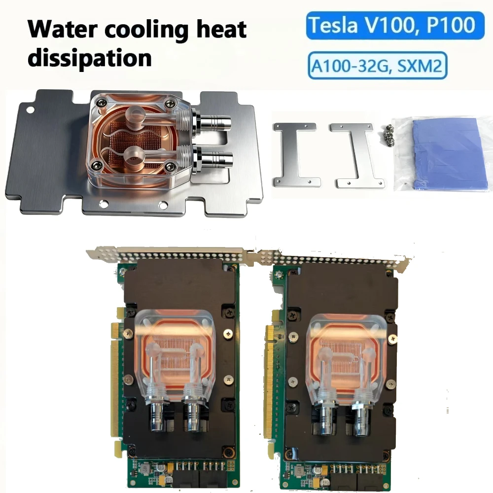 

Nvidia Tesla V100 P100 A100-32G SXM2 -Cooler Cooling Block Purple Copper Water-cooled GPU Heat Dissipation Water Cooler Radiator