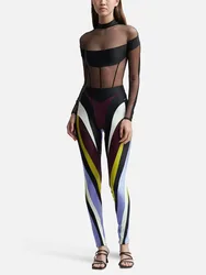 y2k autumn and winter three-dimensional splicing colour collision high-waisted Woman trousers2023 Slim stretch bottoming pants