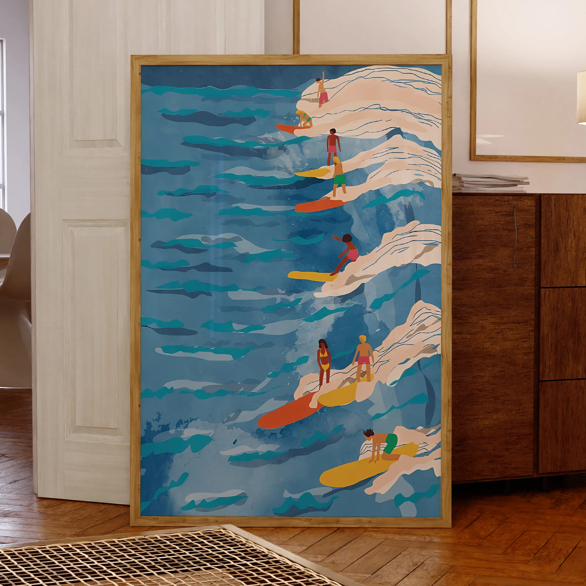 

Современные настенные художественные принты с изображением синих волн для серфинга, картины на холсте, постеры, изображения для гостиной, спальни, водонепроницаемый декор для дома