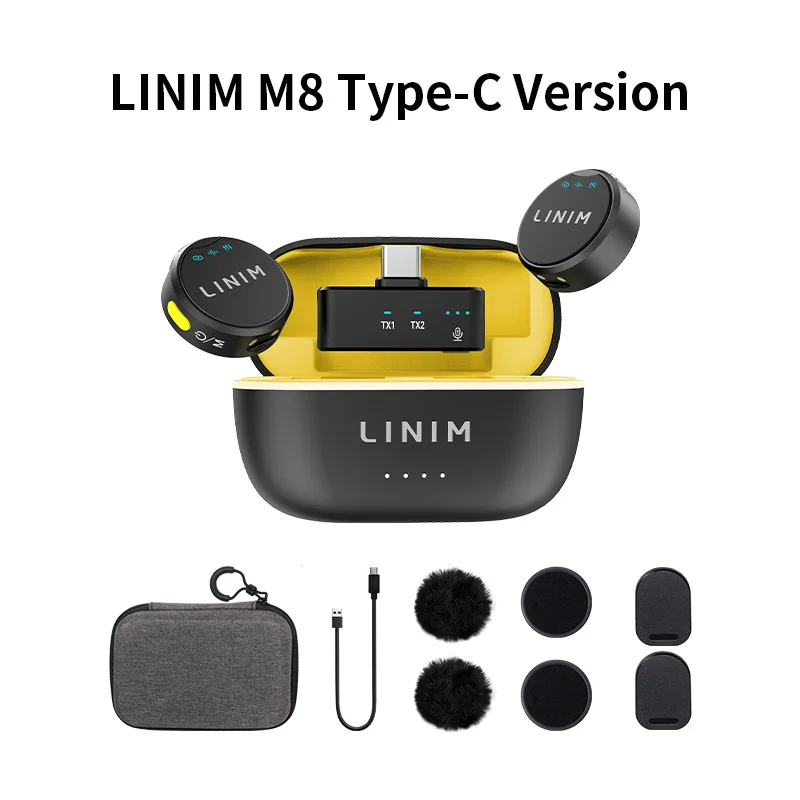 LINIM M8 Wireless Lavalier Microphone Noise Cancellation 23H Battery for iPhone Camera Type-C for Vlog Interview Live Streaming