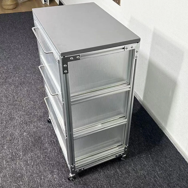 خزانة ملفات من الألومنيوم بسيطة وحديثة للدراسة المنزلية عربة متحركة لخزانة بأدراج زجاجية من Changhong خزانة بجانب السرير #4