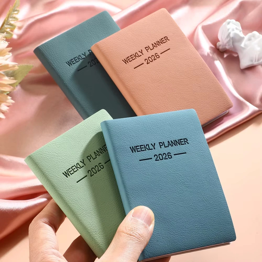 1pc A7 specification 2026 daily plan book, Morandi color PU cover schedule book, 64 sheets 128 page thin weekly calendar book