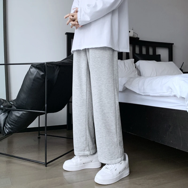 

Trendy Men's Sport Pants Loose Wide Leg Casual Straight Pure Color Autumn Spring Faionable Youthful Sle Long Pants