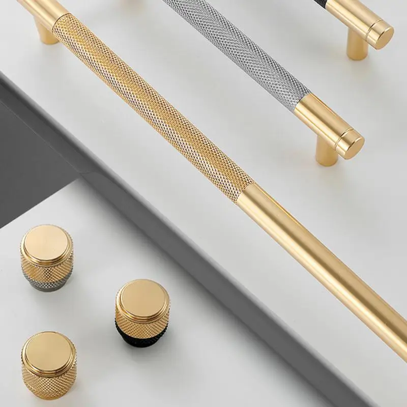 Nordic Light Luxury Gold Grey Black Handles for Cabinets and Drawers Long Knurling T-Bar Handles for Furniture Door Knob