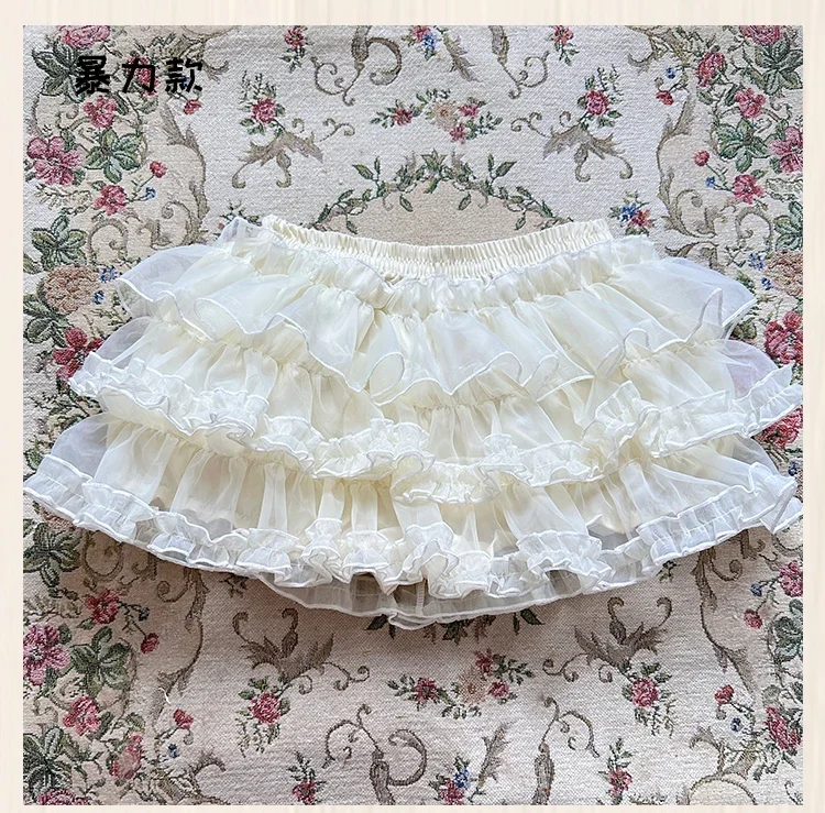 Korean Y2k Mesh Lace Bloomer Shorts Women Layered Ruffle Frilly Booty Safty Shorts Fairy Sexy Party Clubwear Shorts Panties