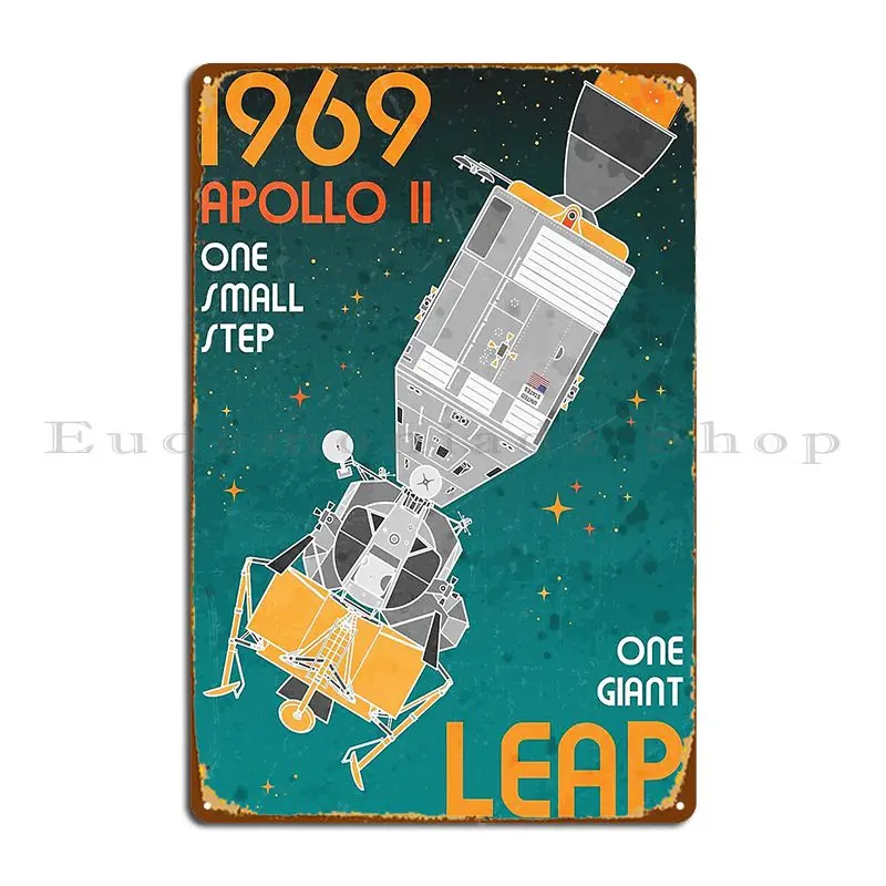 Apollo 11 One Giant Leap Retro Metal Sign Plaques Poster Custom Printing Cave Wall Cave Tin Sign Poster