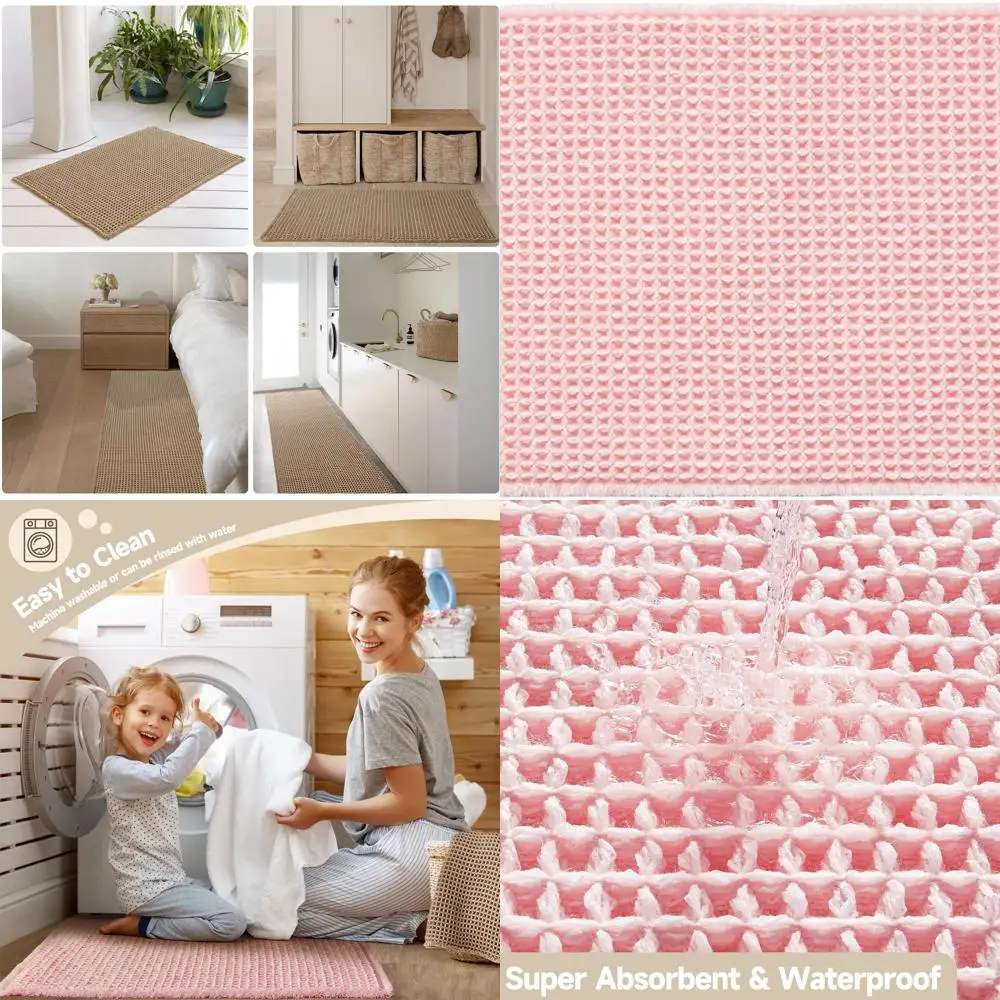 

60x24 светло-персиково-розовый вафельный переплетенный нескользящий моющийся быстросохнущий коврик для ванной в стиле бохо в фермерском доме