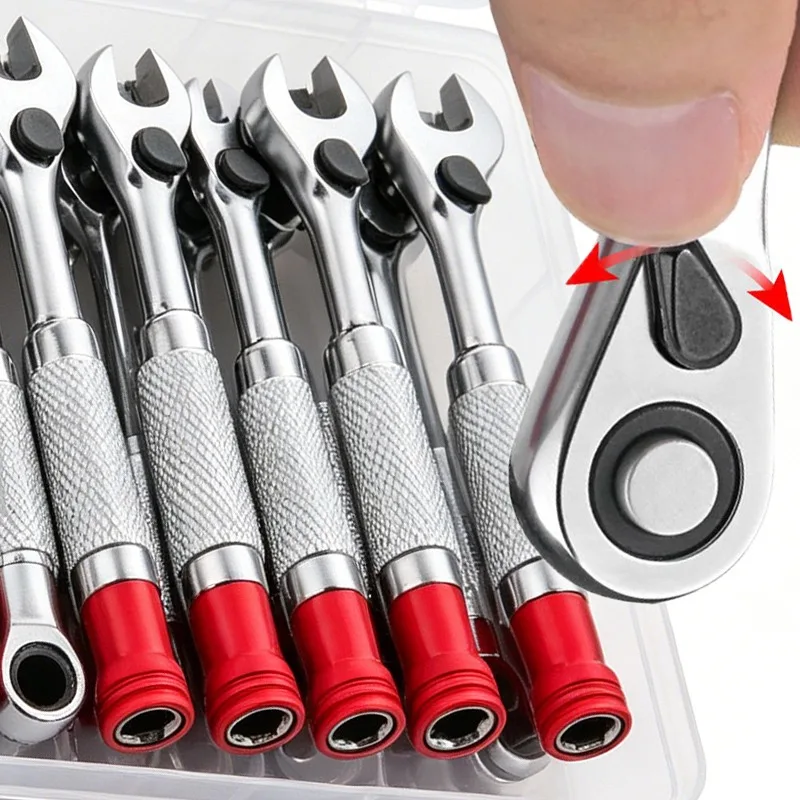 

2 in 1 Mini Ratchet Wrench Double Head Fast Ratchet Wrench Multi-functional Torque Ratchet Screwdriver Bit Holder Repair Tools