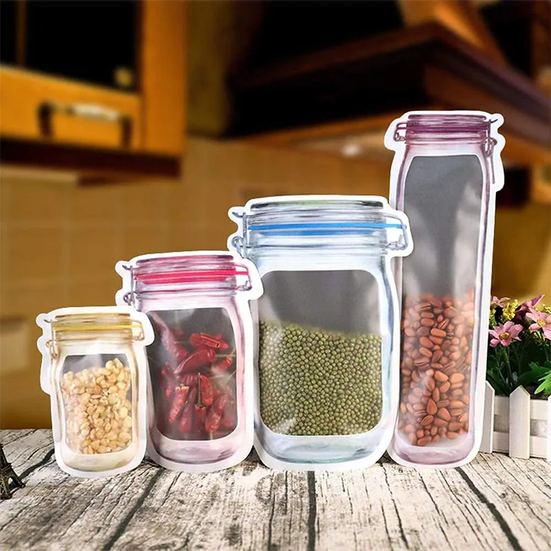 Household Food Sealed Bag Mason Bottle Shaped Zip-Lock Bag Fresh-Keeping Moisture-Proof Portable Sealing Pocket Free Combination