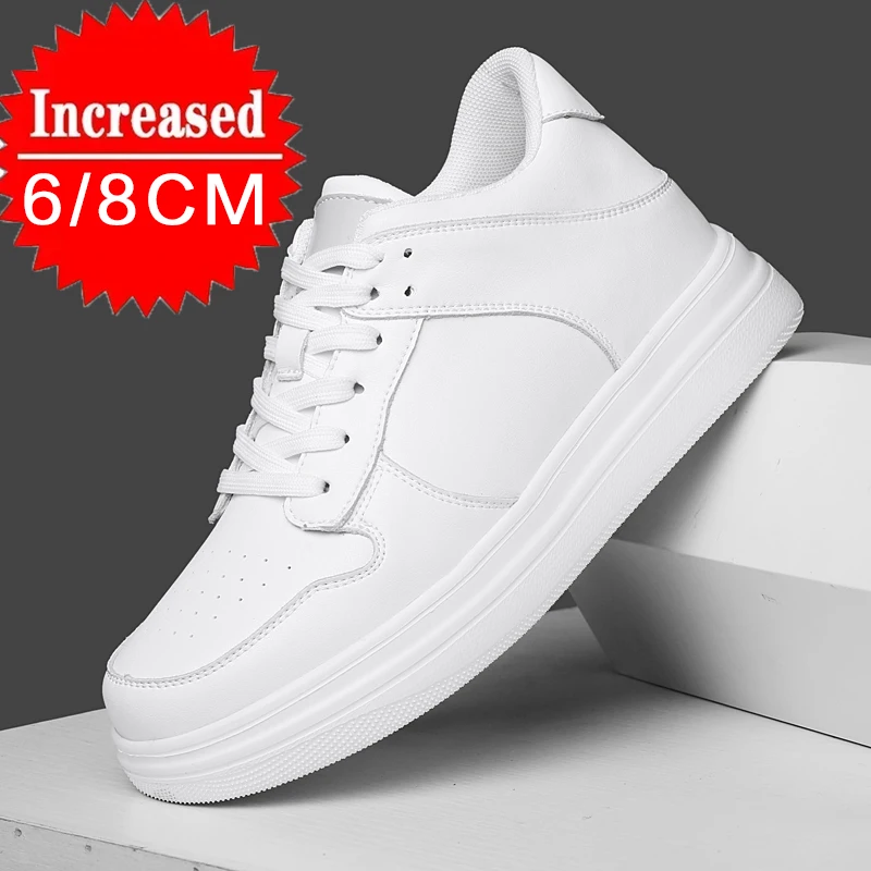 Мужская обувь, увеличивающая рост, невидимые кроссовки-лифты 6/8 см, белые кожаные кроссовки, модная обувь для бега на толстой подошве