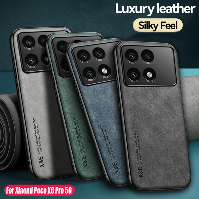 Sheepskin Magnetic Case For POCO X6 X5 Pro X4 GT X3 NFC Couqe For POCO F6 Pro F5 F4 F3 M5S M4 M3 Shockproof Leather Phone Cover