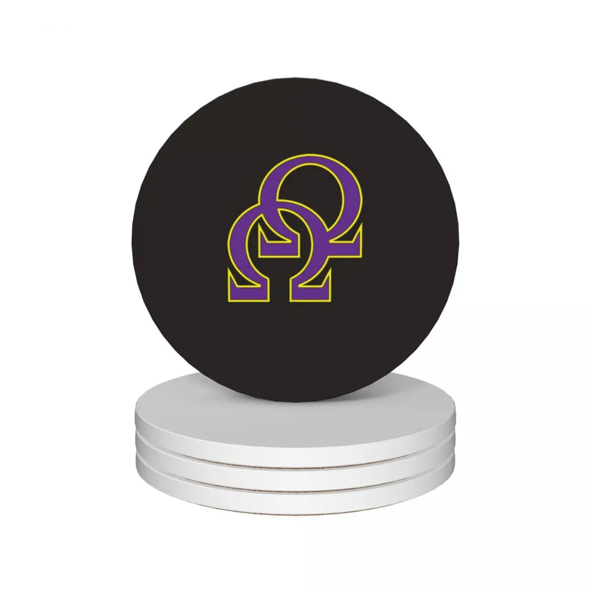 Que Double Omega Purple Gold Psi Phi Long T-Shirt Ceramic Coasters (Set of 4) household utensils kitchen Cup mat Coasters