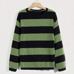 Europe and The United States Men's Spring and Autumn Thin Knitwear Hot Selling Striped Pullover Sweater Loose Shoulder Bottoms