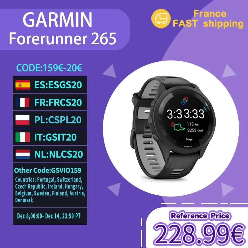 Garmin Forerunner 265 montre de sport GPS en plein air course Fitness Marathon natation chinois fréquence cardiaque sang oxygène smartwatch
