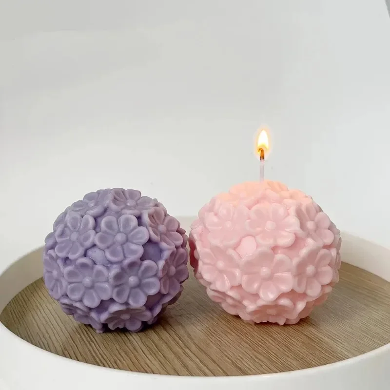 High Quality DIY 3D Flower Ball Candle Mold Spherical Hydrangea Silicone Mould For Candle Soap Making Valentine's Day Home Decor