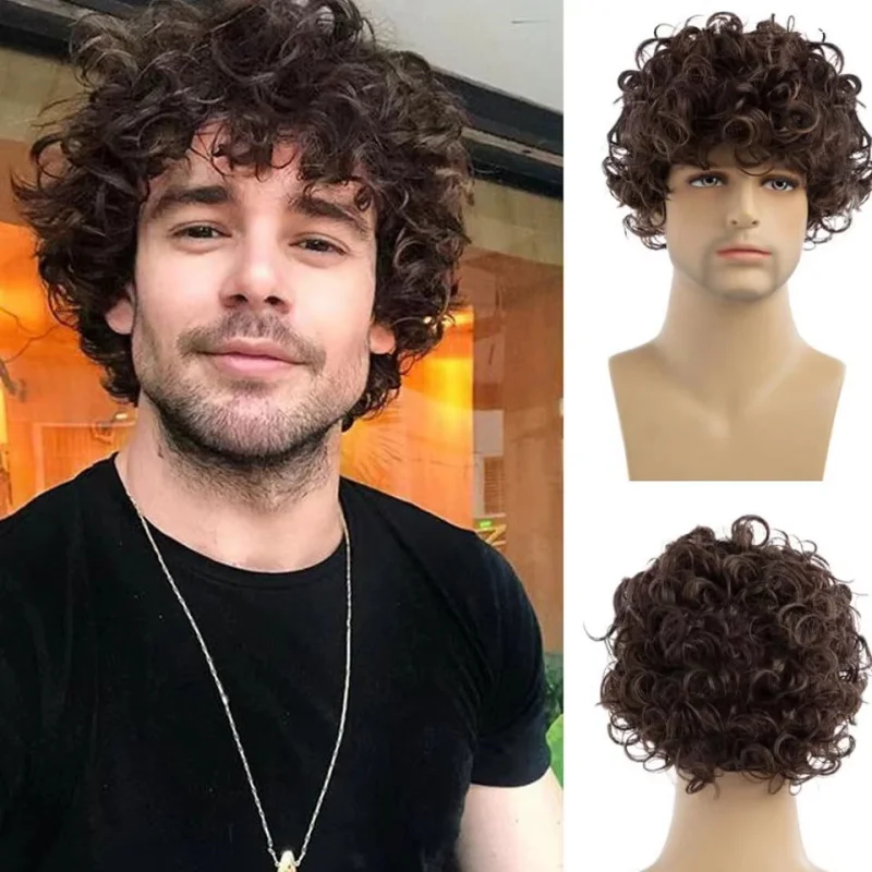 Synthetic Mens Curly Afro Wigs Short Black Wig for Male Guy Rocker Wig California Halloween Cosplay Costume Full Wigs for Women