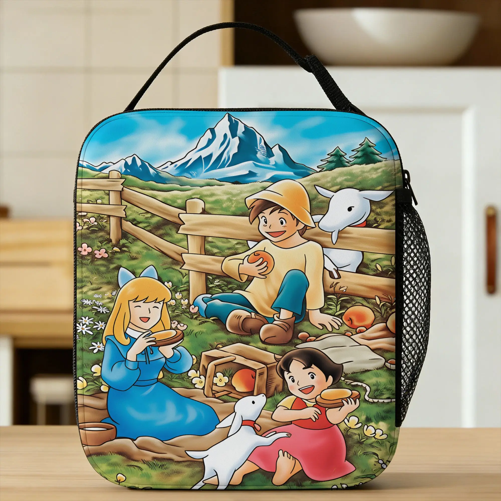 Happy Heidi Lunch Bag  Travel Lunch Box For Men Kawaii Graphic Thermal Lunch Bags Oxford Portable Zipper Cooler Bag