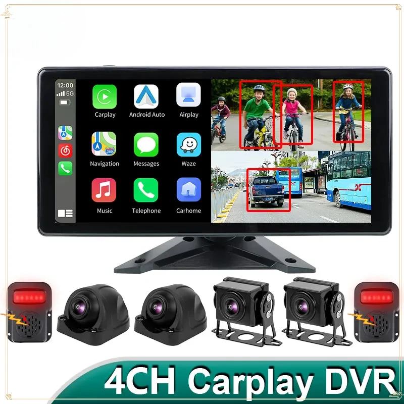 10.36'' Wireless Monitor for Truck Bus Make Blind Spot Visible Support Carplay Android-Auto Smart Radar BSD Alarm 4 DVR Camera