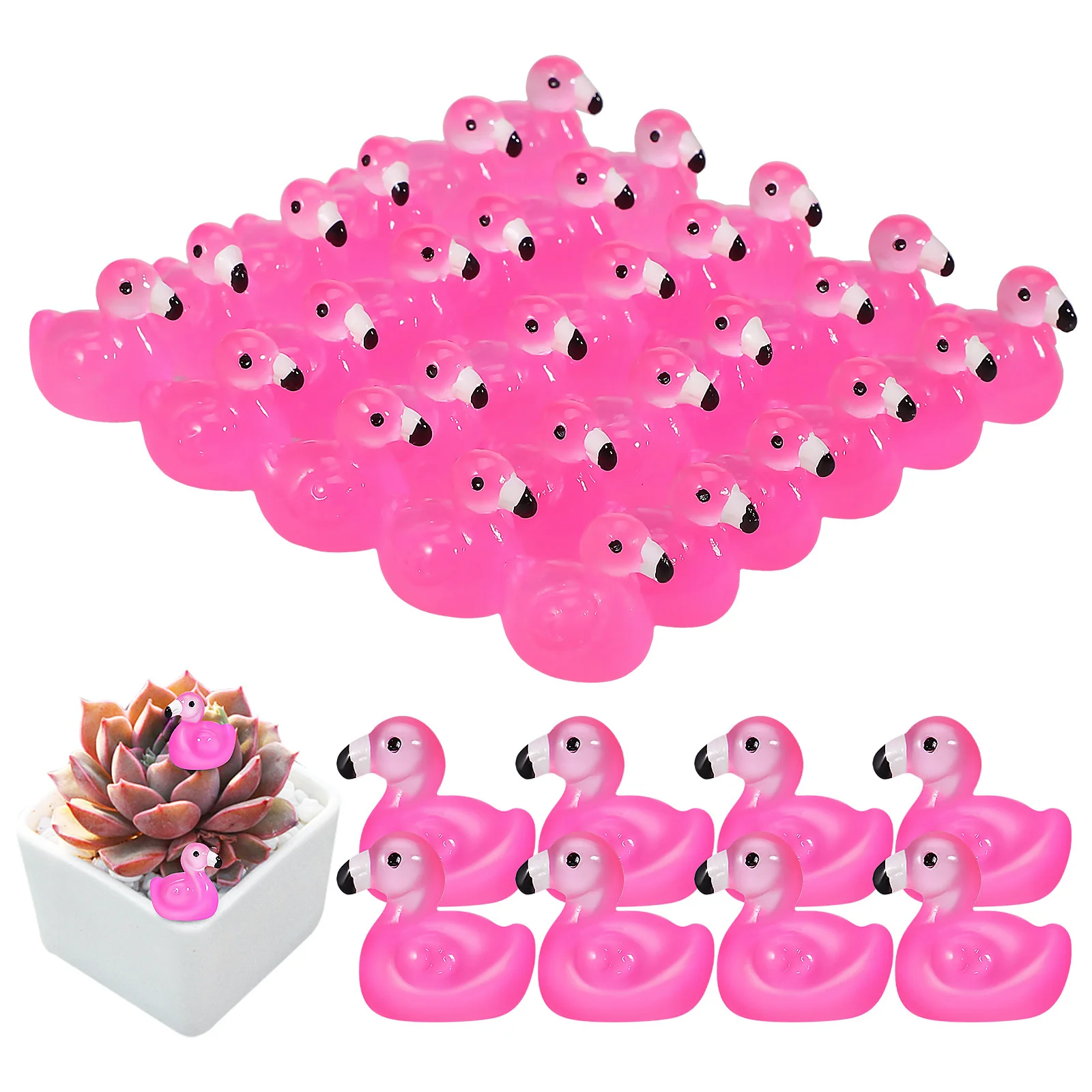 

100Pcs Mini Resin Flamingo Glow in The Dark Decorations for Garden Tabletop Party Favors Miniature Flamingo Landscape