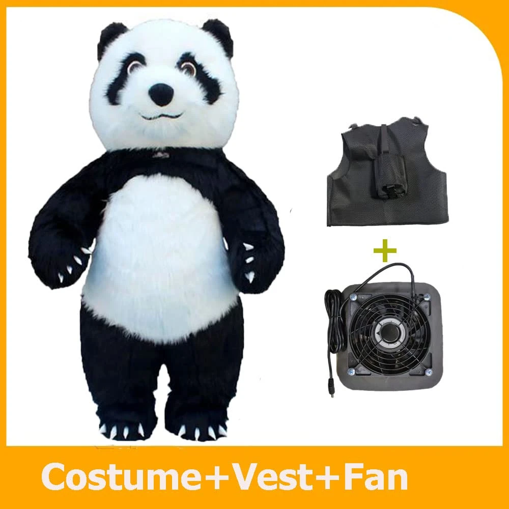

Giant Inflatable Panda Costume 6ft / 8ft/10ft Adult Full Body Fur Plush Mascot Costume Long Fur Thin Panda Inflatable