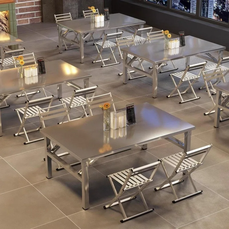 Extra thick stainless steel folding table rectangular picnic skewer commercial barbecue food stall